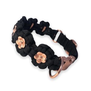 Flower Power fekete - rosegold virágos nyakörv